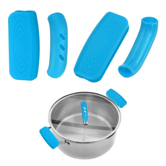 Uxcell 4-Pack Silicone Assist Handle Holder Grip, Heat Resistant Non-Slip Pot Grip Handle Sleeve for Frying Cast Iron Skillet [Blue, 2 Styles]
