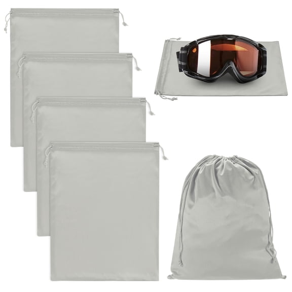Uxcell 4-Pack Ski Goggle Bag, 11.8" x 9.1" Soft Microfiber Pouch Bags with Drawstring for Snow Goggles Gray