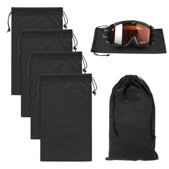 Uxcell 4-Pack Ski Goggle Bag, 9.8" x 5.9" Soft Microfiber Pouch Bags with Drawstring for Snow Goggles Black