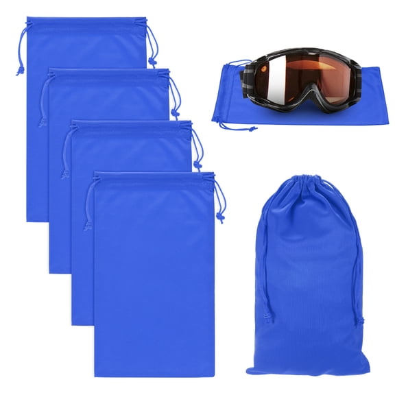 Uxcell 4-Pack Ski Goggle Bag, 9.8" x 5.9" Soft Microfiber Pouch Bags with Drawstring for Snow Goggles Blue