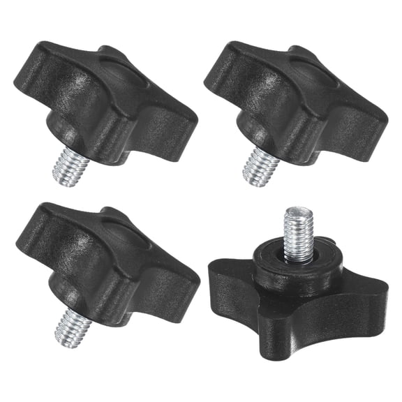 Uxcell 4-Pack Star Clamping Knobs, M5x8mm Male Thread Hand Tightening Screw Machine Handle Replacement [32mm, Black]