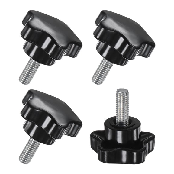 Uxcell 4-Pack Star Clamping Knobs, M6x16mm Male Thread Hand Tightening Screw Machine Handle Replacement [31mm, Black]