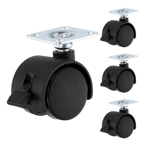 Uxcell 4 Pack Swivel Caster Wheels, 1.2 Inch Plate Swivel Nylon Furniture Caster with Screws and Locking Brake - Durable, for Office Chairs Sofas Cabinets Shelves Carts, Black