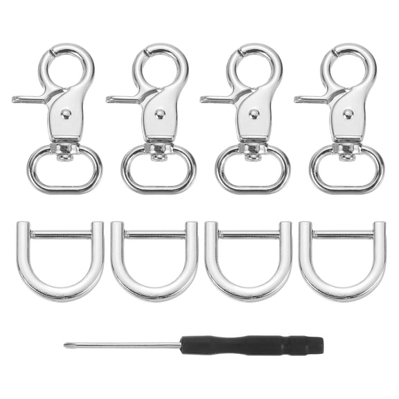 Uxcell 4 Pack Swivel Snap Hook, 15mm(5/8") Trigger Snap with D Ring Heavy Duty Metal Lobster Claw Clasp Lanyard Clips for Straps Bags Belting Leathercraft, Silver White