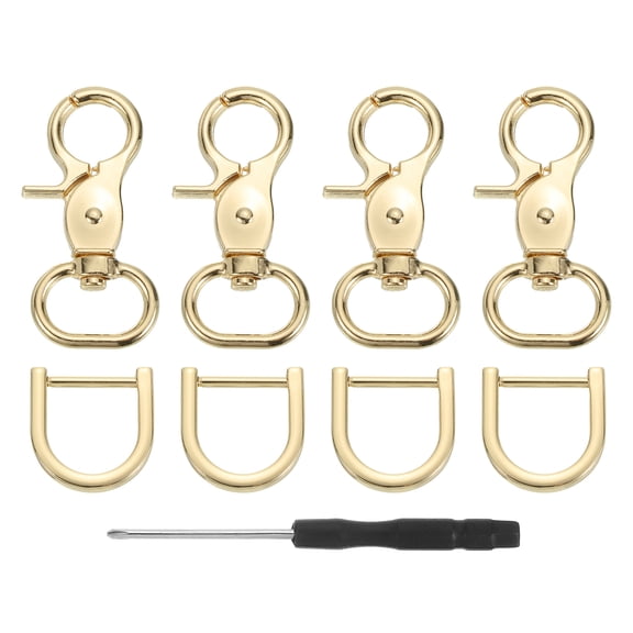 Uxcell 4 Pack Swivel Snap Hook, 20mm(3/4") Trigger Snap with D Ring Heavy Duty Metal Lobster Claw Clasp Lanyard Clips for Straps Bags Belting Leathercraft, Light Gold