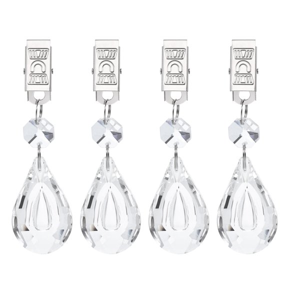 Uxcell 4 Pack Tablecloth Weights, Crystal Table Cover Weights with Metal Clips, Clear Double Teardrop Shape Pendant Curtain Weight 100 x 29mm for Outdoor Picnic Garden Table Decoration