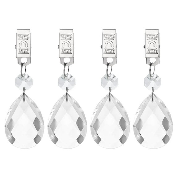 Uxcell 4 Pack Tablecloth Weights, Crystal Table Cover Weights with Metal Clips, Clear Grid Teardrop Shape Pendant Curtain Weight 100 x 33.5mm for Outdoor Picnic Garden Table Decoration