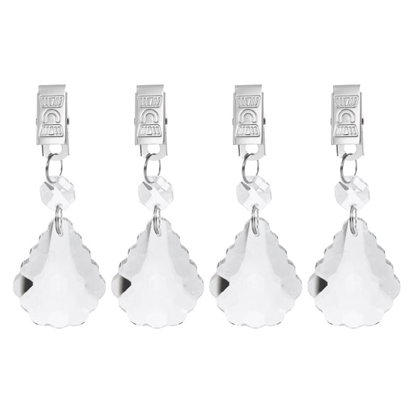 Uxcell 4 Pack Tablecloth Weights, Crystal Table Cover Weights with Metal Clips, Clear Honeycomb Teardrop Shape Pendant Curtain Weight 100 x 37.5mm for Outdoor Picnic Garden Table Decoration