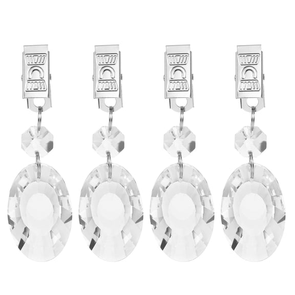 Uxcell 4 Pack Tablecloth Weights, Crystal Table Cover Weights with Metal Clips, Clear Oval Shape Pendant Curtain Weight 100 x 29mm for Outdoor Picnic Garden Table Decoration