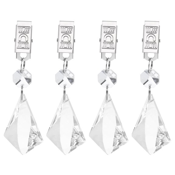 Uxcell 4 Pack Tablecloth Weights, Crystal Table Cover Weights with Metal Clips, Clear Rhinestone Shape Pendant Curtain Weight 100 x 33.5mm for Outdoor Picnic Garden Table Decoration
