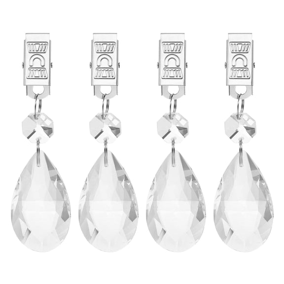 Uxcell 4 Pack Tablecloth Weights, Crystal Table Cover Weights with Metal Clips, Clear Rhombic Teardrop Shape Pendant Curtain Weight 100 x 28.5mm for Outdoor Picnic Garden Table Decoration