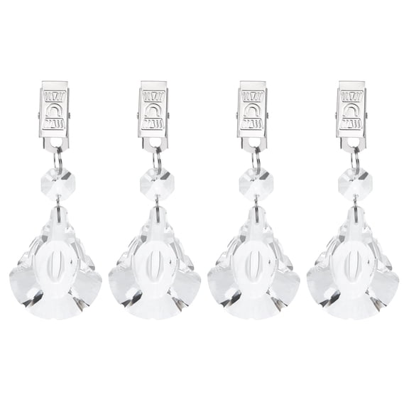 Uxcell 4 Pack Tablecloth Weights, Crystal Table Cover Weights with Metal Clips, Clear Small Scallop Shape Pendant Curtain Weight 100 x 39mm for Outdoor Picnic Garden Table Decoration