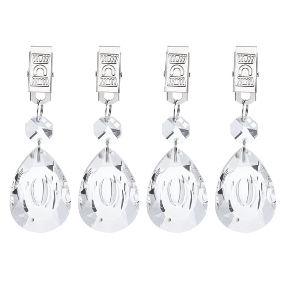 Uxcell 4 Pack Tablecloth Weights, Crystal Table Cover Weights with Metal Clips, Clear Teardrop Shape Pendant Curtain Weight 100 x 31.5mm for Outdoor Picnic Garden Table Decoration