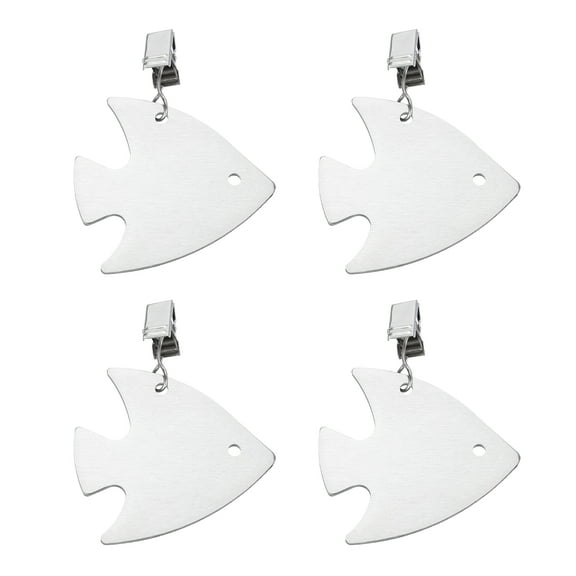 Uxcell 4 Pack Tablecloth Weights, Stainless Steel Table Cover Weights with Metal Clips, Fish Shape Tablecloth Pendant 6 x 6.2cm for Outdoor Picnic Garden Table Decoration, Silver