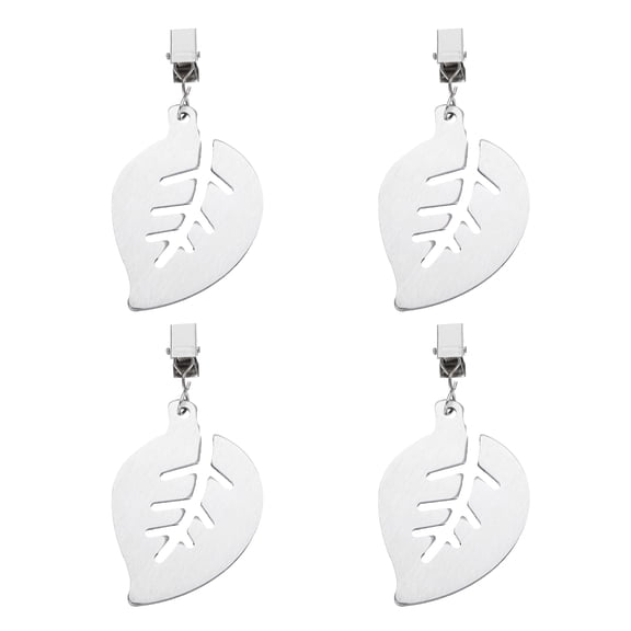 Uxcell 4 Pack Tablecloth Weights, Stainless Steel Table Cover Weights with Metal Clips, Leaf Shape Tablecloth Pendant 7 x 5cm for Outdoor Picnic Garden Table Decoration, Silver