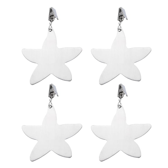 Uxcell 4 Pack Tablecloth Weights, Stainless Steel Table Cover Weights with Metal Clips, Starfish Shape Tablecloth Pendant 8 x 8cm for Outdoor Picnic Garden Table Decoration, Silver
