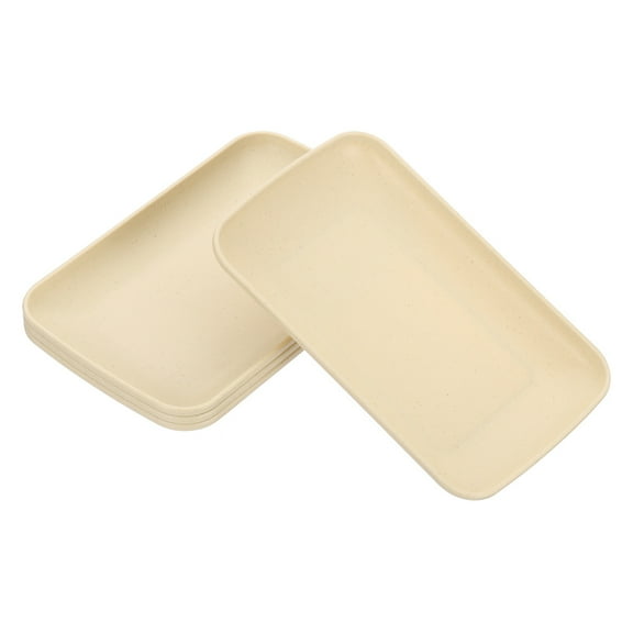 Uxcell 4 Pack Unbreakable Plastic Dinner Plates, 7"x5" Rectangular Reusable Lightweight Appetizer Plates, Beige
