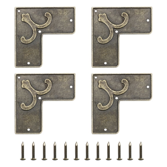 Uxcell 4 Pack Vintage Flat Corner Bracket, 2.1" x 2.1" Metal Desk Corner Protectors Zinc Alloy Decorative Edge Cover with Screws for Furniture Jewelry Box Gifts Box, Bronze