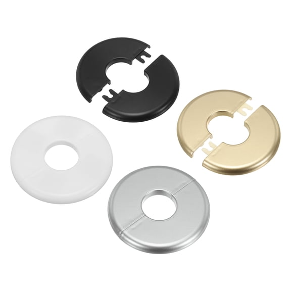 Uxcell 4 Pack Wall Split Flange, 86mm/3.39"OD ABS Round Self-Adhesive Escutcheon Cover Plates for 28mm Dia Water Pipe Faucet Wall Hole Decoration Accessories, White/Black/Gold/Silver