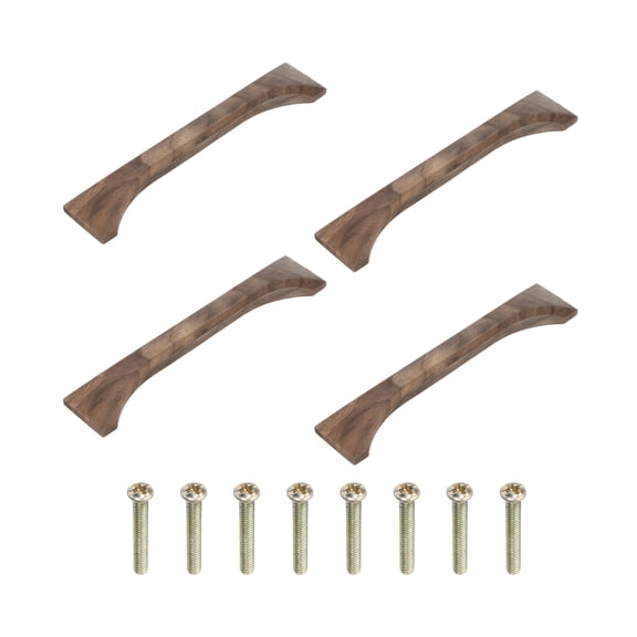 Uxcell 4 Pack Walnut Wood 5.04" Hole Distance Brown Cabinets Pulls Handles with Screws