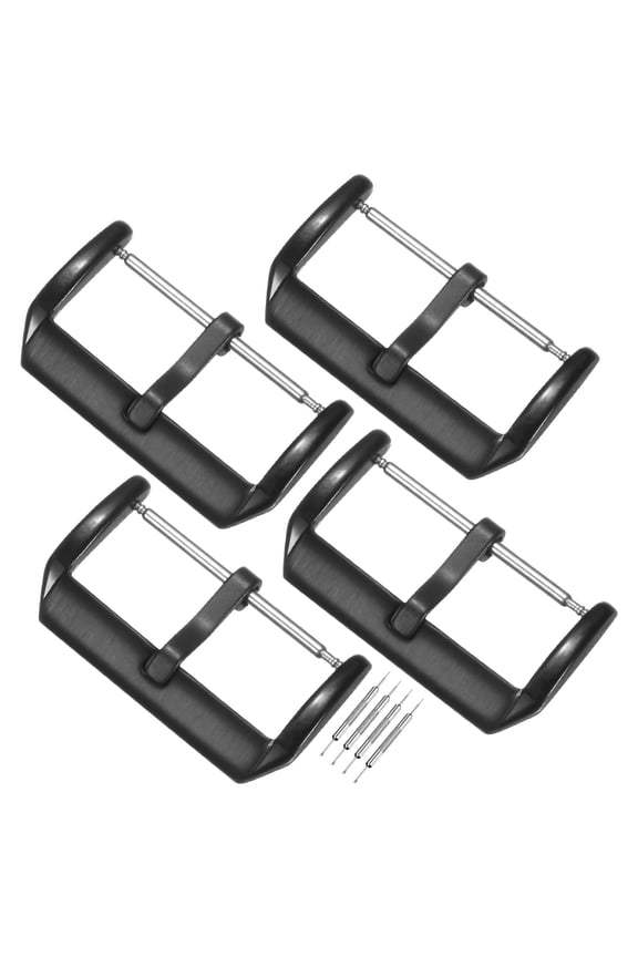 4-Pack Watch Straps Bands Buckle, 0.94 Inch / 24 mm Watch Band Clasp for Smartwatch Straps/Plastic Buckle/Silicone Loops [Black]