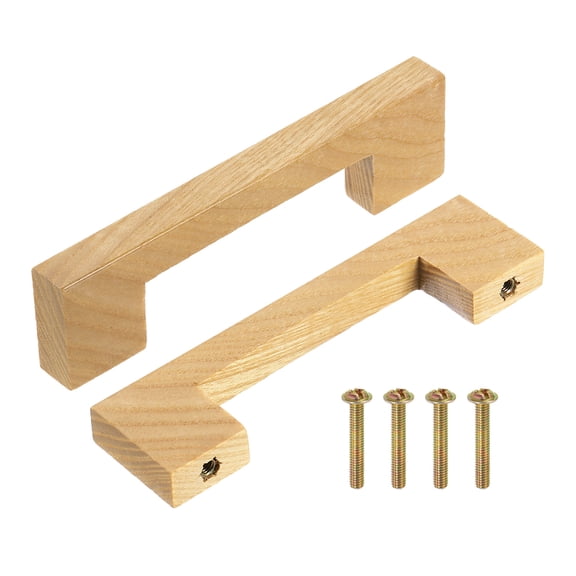 Uxcell 4 Pack Wood Drawer Pulls, 4 Inch Hole Center Square Wooden Drawer Pulls Cabinet Handles with Screws for Kitchen Dresser Wardrobes Door Cupboard, Ash Wood