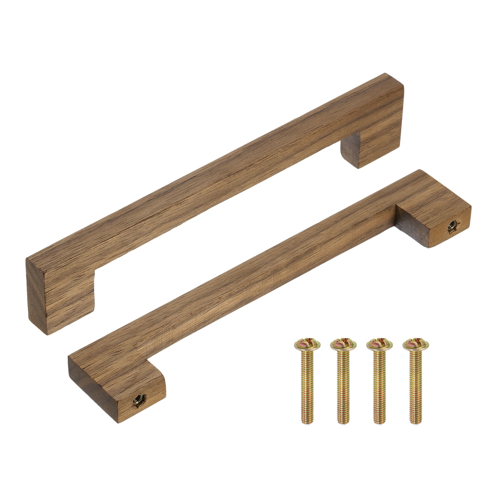 Uxcell 4 Pack Wood Drawer Pulls, 6 Inch Hole Center Square Wooden Drawer Pulls Cabinet Handles with Screws for Kitchen Dresser Wardrobes Door Cupboard, Dark Walnut