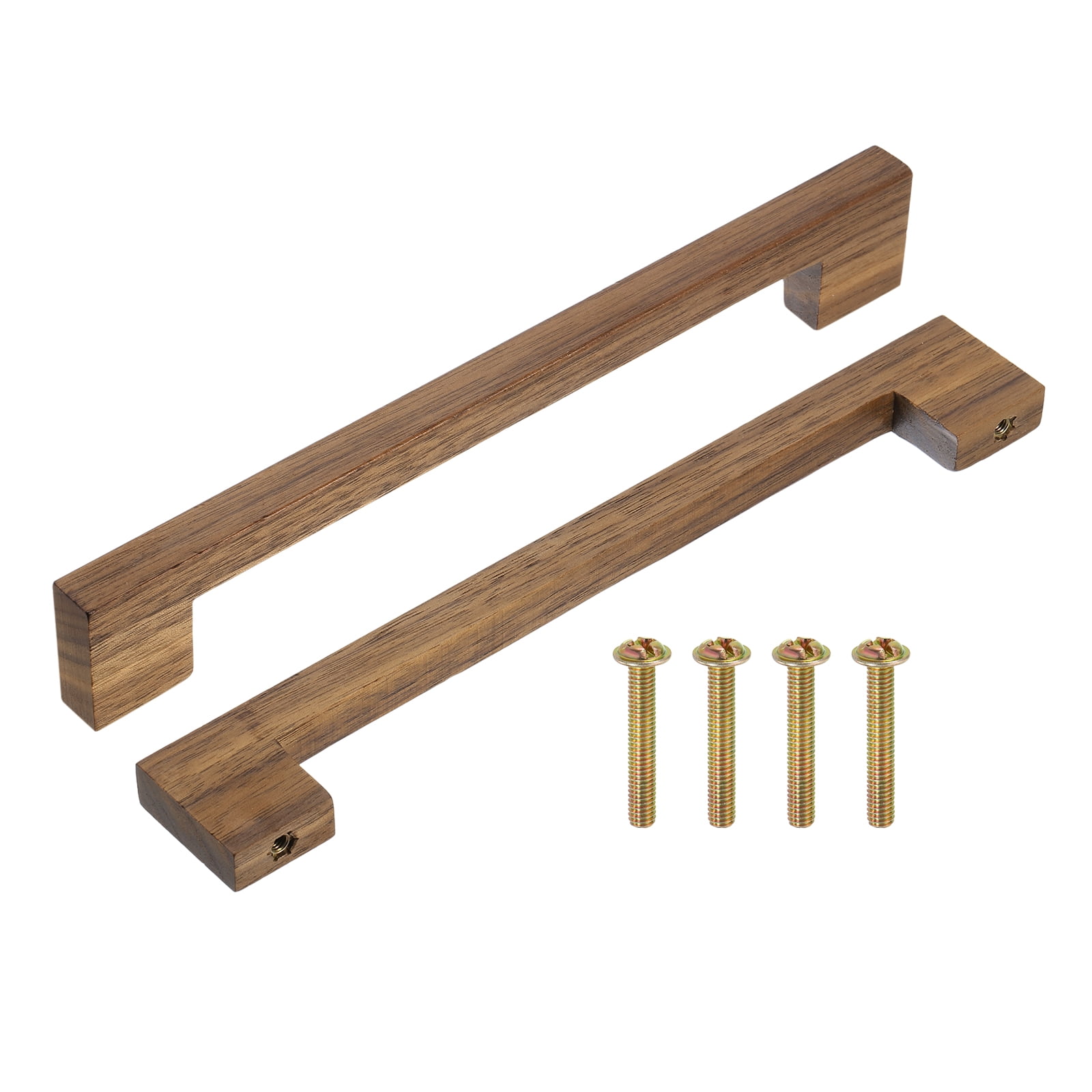 Uxcell 4 Pack Wood Drawer Pulls, 8 Inch Hole Center Square Wooden Drawer Pulls Cabinet Handles with Screws for Kitchen Dresser Wardrobes Door Cupboard, Dark Walnut