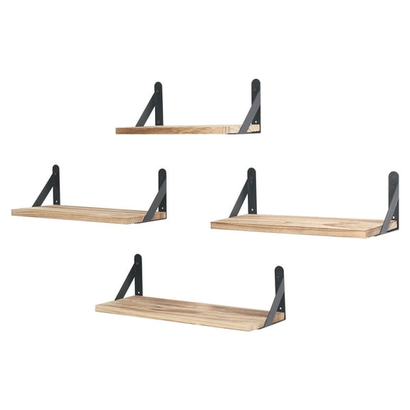 REGALWOVEN 4 Pack Wood Floating Shelves, Wall Mounted Shelves for Bathroom Bedroom Living Room, and Kitchen Brown 16.5*6.1in