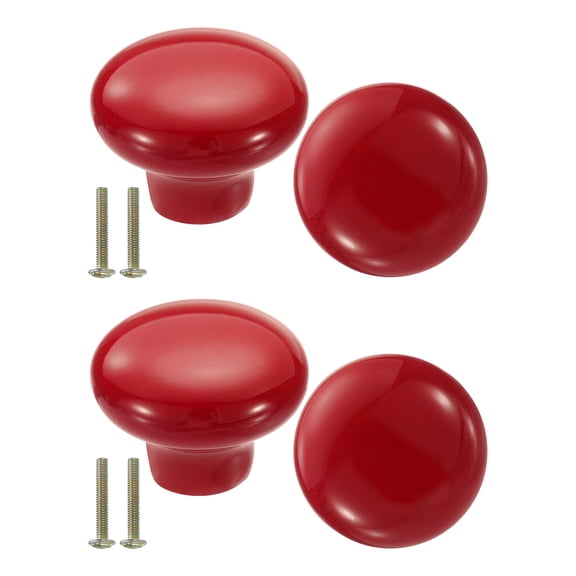 Uxcell 4 Packs Ceramic Drawer Knobs Round Dresser Pulls Handles, Red