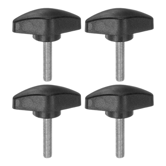 Uxcell 4 Packs M5 x 25mm Male Thread Tee Wing Knobs Thumb Screw Clamping Knobs Grip Black