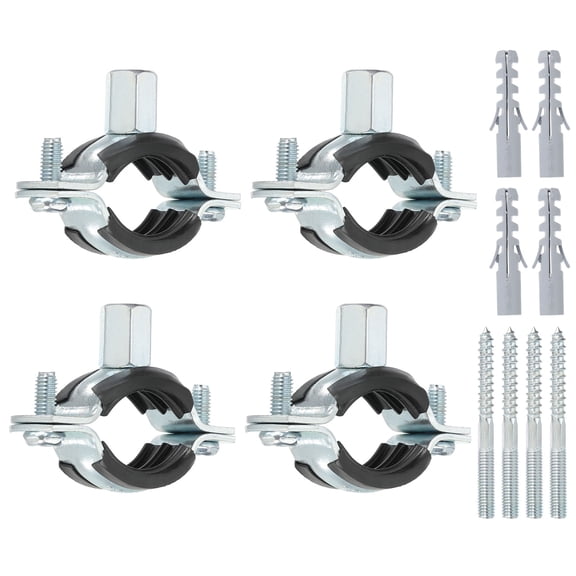 Uxcell 4 Pcs 0.9-1.1inch Heavy Duty Adjustable Split Ring Pipe Hanger, Silver/Black