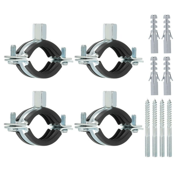 Uxcell 4 Pcs 1.2-1.4inch Heavy Duty Adjustable Split Ring Pipe Hanger, Silver/Black