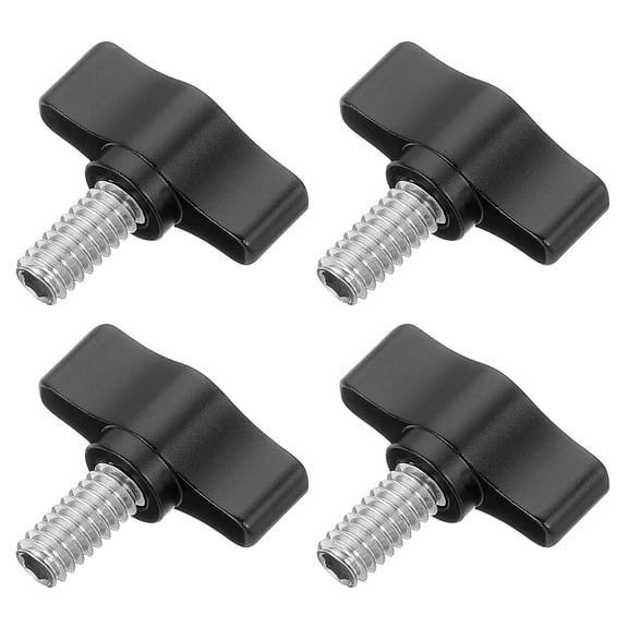 Uxcell 4 Pcs 1/4" - 14.3 Thumb Screw, 304 Stainless Steel Threaded Knurled Thumbscrew