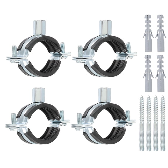 Uxcell 4 Pcs 1.5-1.7inch Heavy Duty Adjustable Split Ring Pipe Hanger, Silver/Black