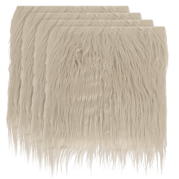 Uxcell 4 Pcs 10 x 10 Inch Plush Faux Fur Fabric Square Fluffy Faux Fur Patches Cuts, Khaki