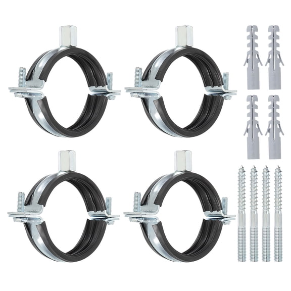 Uxcell 4 Pcs 2.3-2.6inch Heavy Duty Adjustable Split Ring Pipe Hanger, Silver/Black