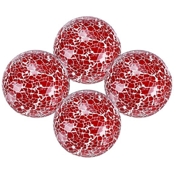 Uxcell 4 Pcs 3.1 Inch Decorative Balls for Bowls, Decorative Orbs Mosaic Glass Balls for Centerpiece Bowls, Home Decor, Red