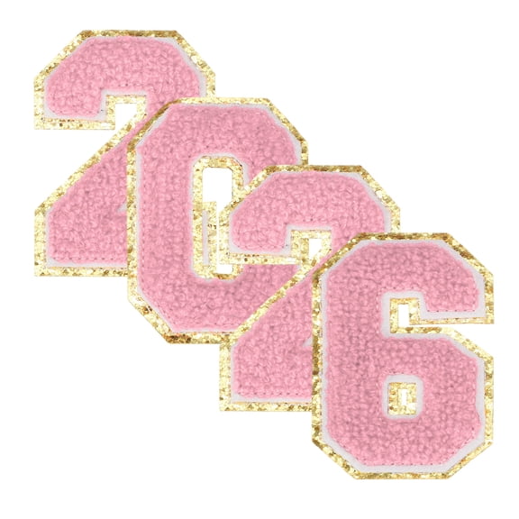 Uxcell 4Pcs 3.15" Pink 2026 Chenille Number Patches, Chenille Iron-on Number Patches for DIY Jackets Backpacks Hats Jeans Embroidered Applique 2026 Graduation Decor, Terry