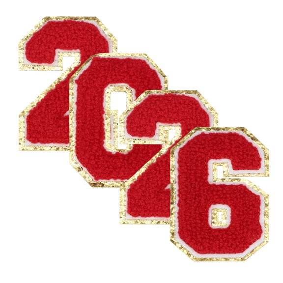 Uxcell 4 Pcs 3.15" Red 2026 Chenille Number Patches, Chenille Iron-on Number Patches for DIY Jackets Backpacks Hats Jeans Embroidered Applique 2026 Graduation Decor, Terry