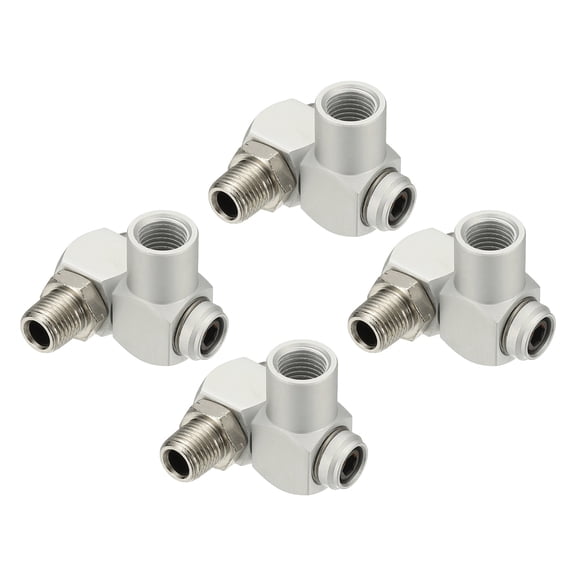 Uxcell 4 Pcs 360 Swivel Air Hose Connector, 1/4 Inch NPT Aluminum Industrial Pneumatic Portable Air Tool Adapter Fittings for Air Tools, Compressors, Silver Tone