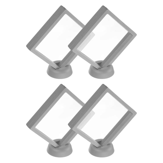 Uxcell 4 Pcs 3D Floating Display Case, 4.33 x 4.33 x 0.8 Inch Display Holder Stand, Jewelry Storage Box, Grey