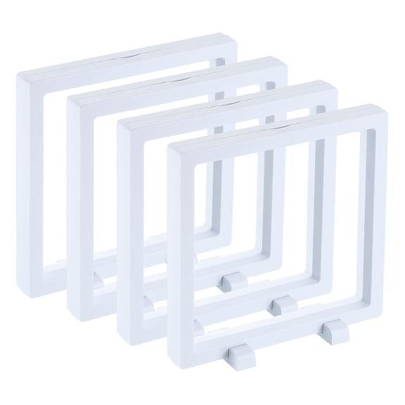 Uxcell 4 Pcs 3D Floating Display Case, 6.3 x 6.3 x 0.8 Inch Floating Frame Display Holder Stand, Transparent PE Jewelry Storage Box, White