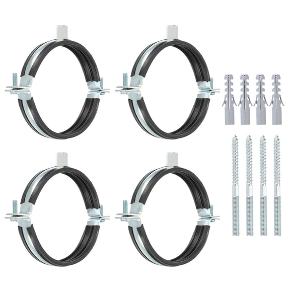 Uxcell 4 Pcs 4.3-4.6inch Heavy Duty Adjustable Split Ring Pipe Hanger, Silver/Black
