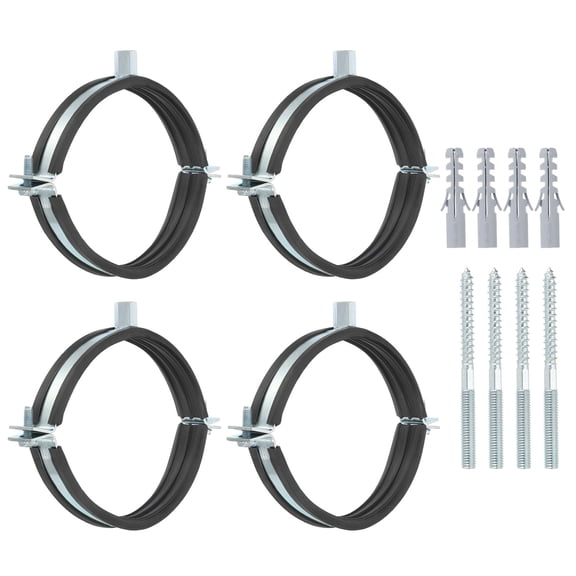 Uxcell 4 Pcs 4.8-5inch Heavy Duty Adjustable Split Ring Pipe Hanger, Silver/Black