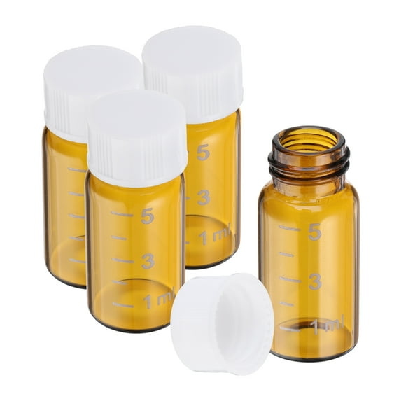 Uxcell 4 Pcs 5ml Small Brown Glass Vials with White Screw Cap Glass Graduated