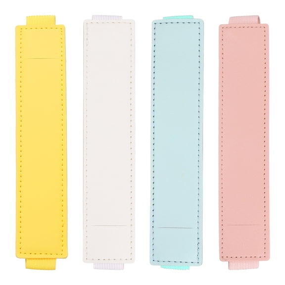 Uxcell 4 Pcs Adjustable Pen Loop Holder for Notebook, PU Leather Pen Holder Pencil Sleeve Elastic Strap Band Designed for Journals Clipboards, Notebooks(Yellow/Sky Blue/Pink/White)