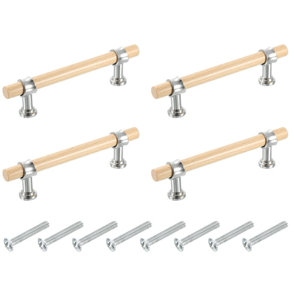 Uxcell 4 Pcs Adjustable Wood Drawer Pulls T Bar Double Hole Handles with Screws, Silver