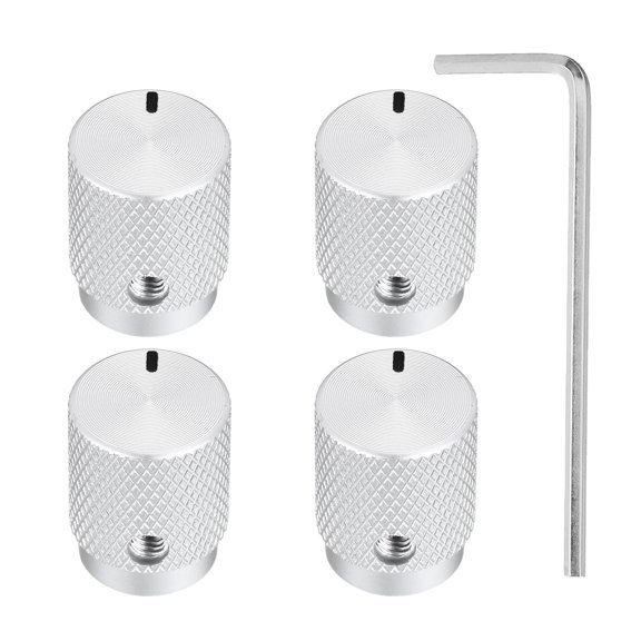 Uxcell 4 Pcs Aluminium Potentiometer Knobs, 1/4"(6mm) IDx1/2"(12.5mm) ODx5/8"(16mm) Height Universal Volume Tone Control Knobs for Guitar, Bass, Oval Indicator, Matte Silver