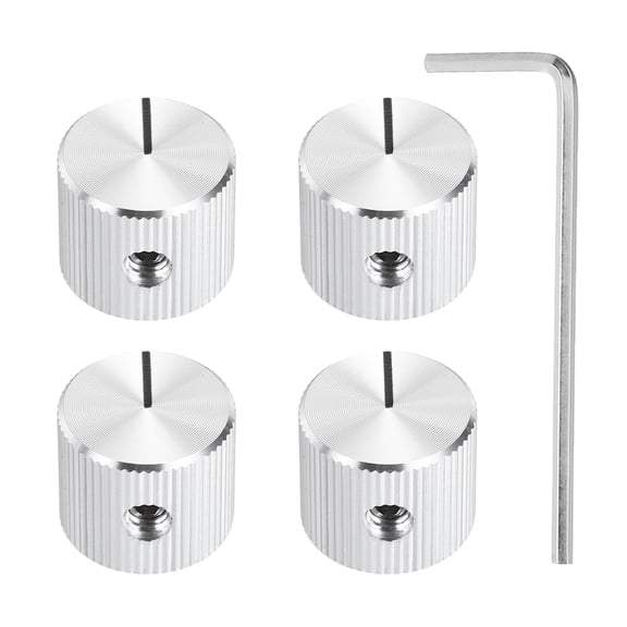Uxcell 4 Pcs Aluminium Potentiometer Knobs, 1/4"(6mm) IDx5/8"(15mm) ODx1/2"(12.5mm) Height Universal Volume Tone Control Knobs for Guitar, Bass, Straight Line Indicator, Silver